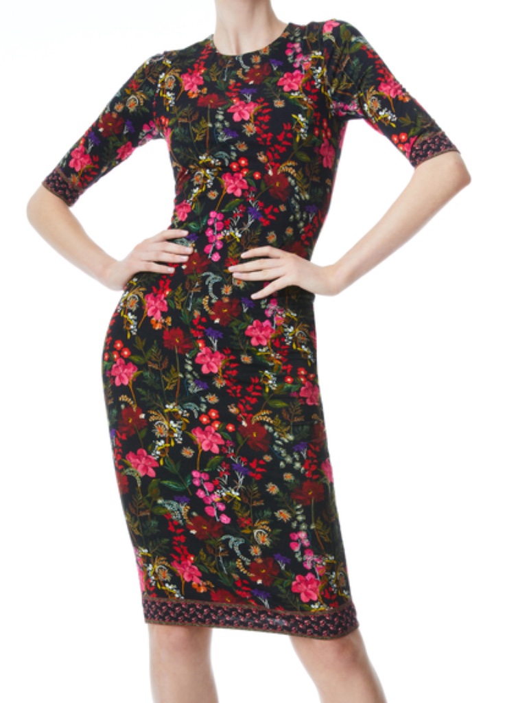 Alice & Olivia Delora Floral Crewneck Midi Dress -Size 4